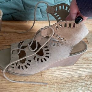 Lace Up Brown Wedges